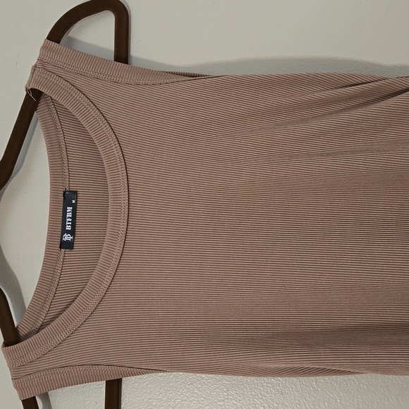 BTFBM Bodycon Tan Sleeveless Ruched Dress Size Medium - Picture 2 of 6